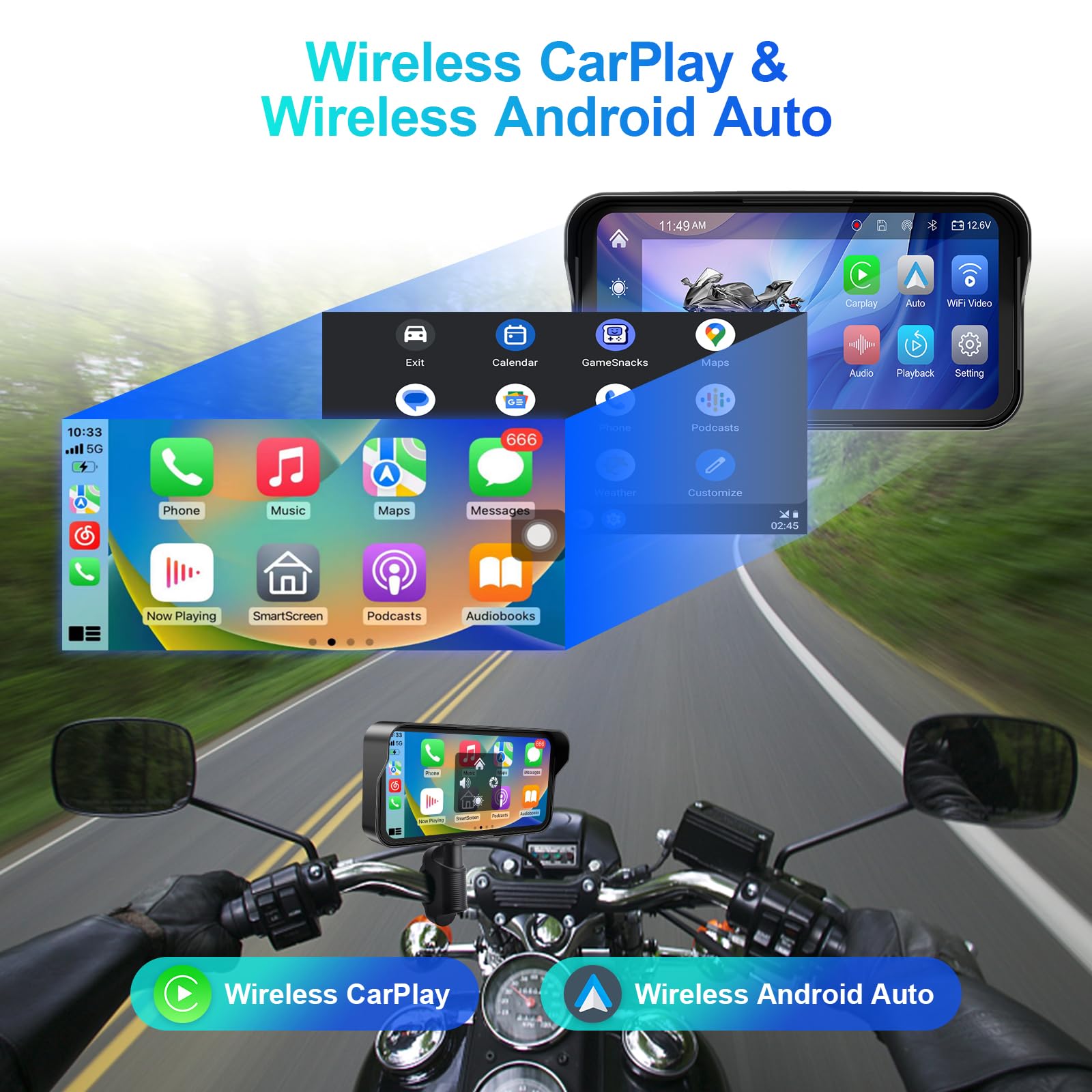 Lbw Portable Motorcycle Dash Cam, Wireless Motorcycle Carplay & Android Auto, Motorbike Tpms Gps Navigation, 6.25'' Ip67 Waterpr